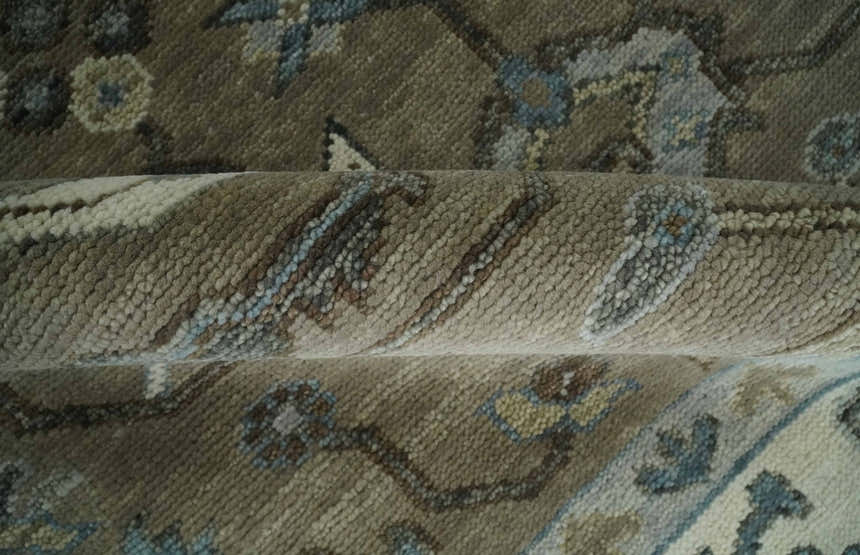 Custom Made Antique look Hand Knotted Beige, Ivory and Silver Oriental Oushak Multi Size Traditional Wool Area Rug