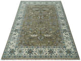 Custom Made Antique look Hand Knotted Beige, Ivory and Silver Oriental Oushak Multi Size Traditional Wool Area Rug