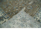 Custom Made Antique look Hand Knotted Beige, Ivory and Silver Oriental Oushak Multi Size Traditional Wool Area Rug