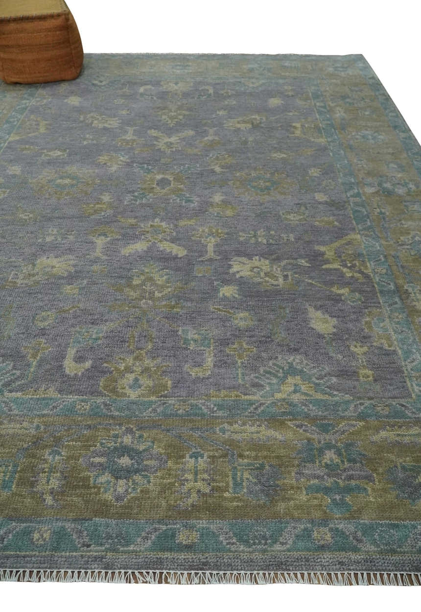 Custom Made Antique look Plum and Brown Hand Knotted Traditional Oushak Wool Area Rug