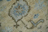Custom Made Antique Style Beige and Blue Hand knotted Oushak wool Area Rug