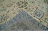 Custom Made Antique Style Beige and Blue Hand knotted Oushak wool Area Rug