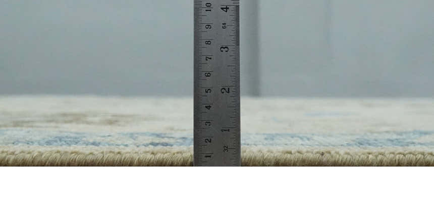 Custom Made Antique Style Beige and Blue Hand knotted Oushak wool Area Rug