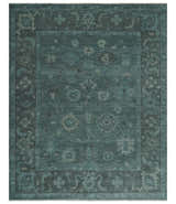 Custom Made Antique Style Blue and Charcoal Hand Knotted Oushak Wool Area Rug