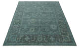 Custom Made Antique Style Blue and Charcoal Hand Knotted Oushak Wool Area Rug