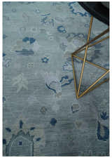 Custom made Antique style Blue and Silver Hand Knotted Oushak Wool Area Rug
