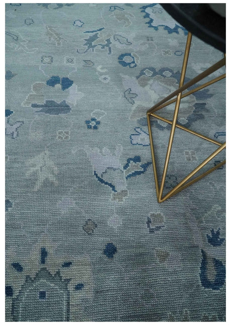 Custom made Antique style Blue and Silver Hand Knotted Oushak Wool Area Rug