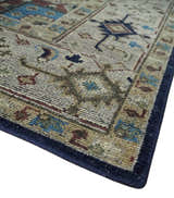 Custom Made Antique Style Brown, Beige and Blue Traditional wool Area Rug