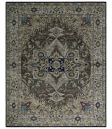 Custom Made Antique Style Brown, Beige and Blue Traditional wool Area Rug
