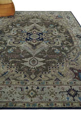 Custom Made Antique Style Brown, Beige and Blue Traditional wool Area Rug