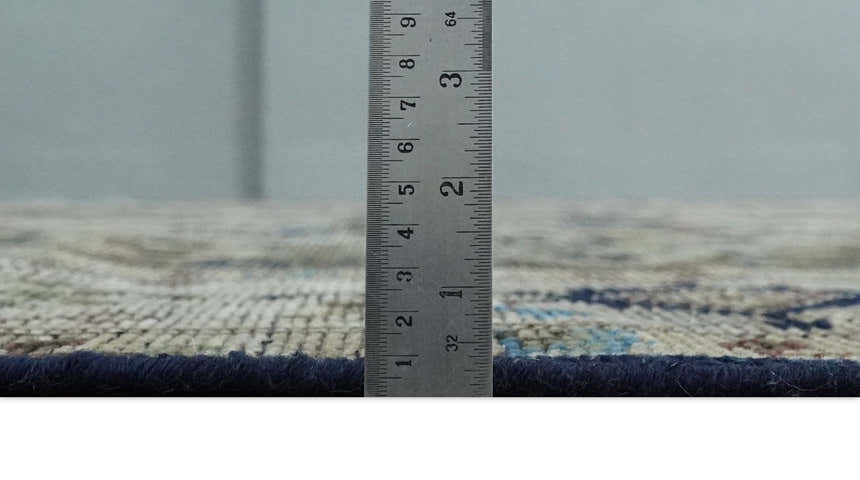 Custom Made Antique Style Brown, Beige and Blue Traditional wool Area Rug