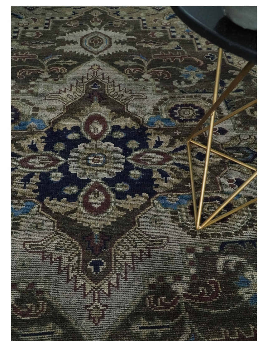 Custom Made Antique Style Brown, Beige and Blue Traditional wool Area Rug