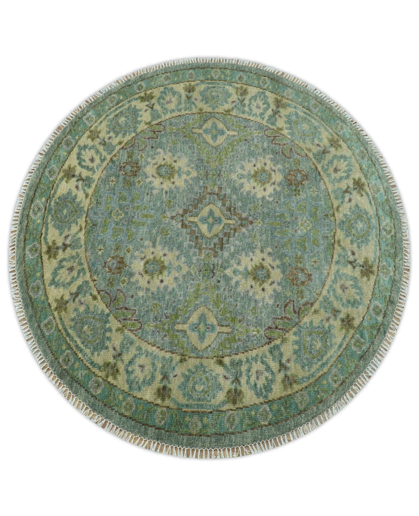 Custom Made Antique Style Green and Silver Hand knotted Traditional Oriental Oushak wool Area Rug