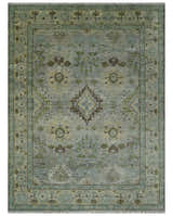 Custom Made Antique Style Green and Silver Hand knotted Traditional Oriental Oushak wool Area Rug