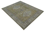 Custom Made Antique Style Hand Knotted Olive, Silver and Charcoal Traditional Wool Area Rug