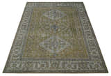 Custom Made Antique Style Hand Knotted Olive, Silver and Charcoal Traditional Wool Area Rug