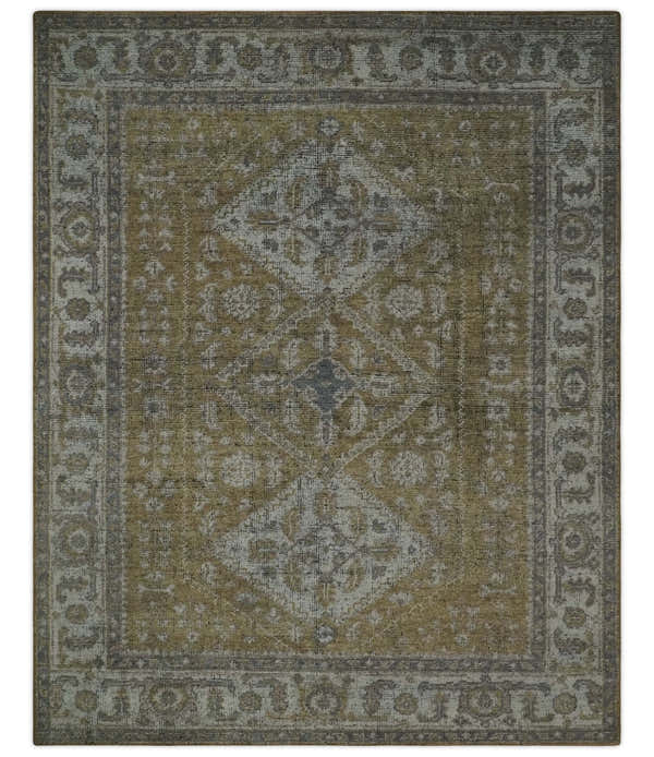 Custom Made Antique Style Hand Knotted Olive, Silver and Charcoal Traditional Wool Area Rug
