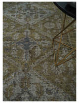 Custom Made Antique Style Hand Knotted Olive, Silver and Charcoal Traditional Wool Area Rug