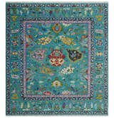 Custom Made Antique Style Hand Knotted Teal and Purple Traditional Oushak Multi Size Wool Rug