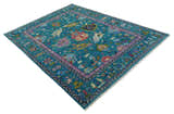 Custom Made Antique Style Hand Knotted Teal and Purple Traditional Oushak Multi Size Wool Rug
