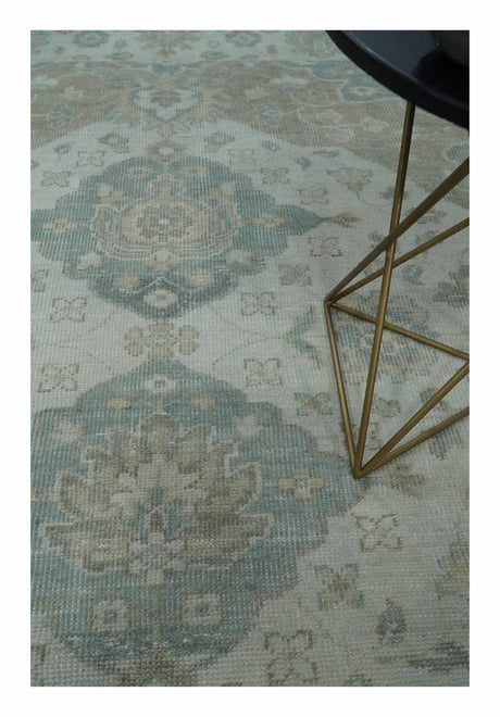 Custom Made Antique Style Neutral Ivory and Camel Custom Made wool Area Rug