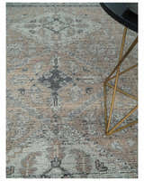 Custom Made Antique Style Peach, Ivory and Charcoal Hand knotted Traditional Wool Rug