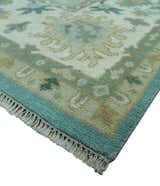 Custom Made Aqua and Beige Hand Knotted Traditional Wool Rug