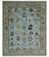 Custom Made Aqua and Green Hand knotted Traditional Oushak wool area Rug