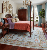 Custom Made Aqua and Green Hand knotted Traditional Oushak wool area Rug
