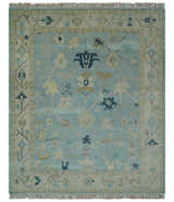 Custom Made Aqua, Ivory and Beige Hand knotted Oriental Oushak wool Area Rug