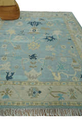 Custom Made Aqua, Ivory and Beige Hand knotted Oriental Oushak wool Area Rug