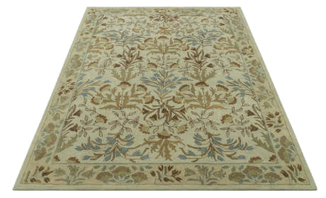 Custom Made Beige And Brown Traditional Floral Design Hand Tufted Wool Area Rug