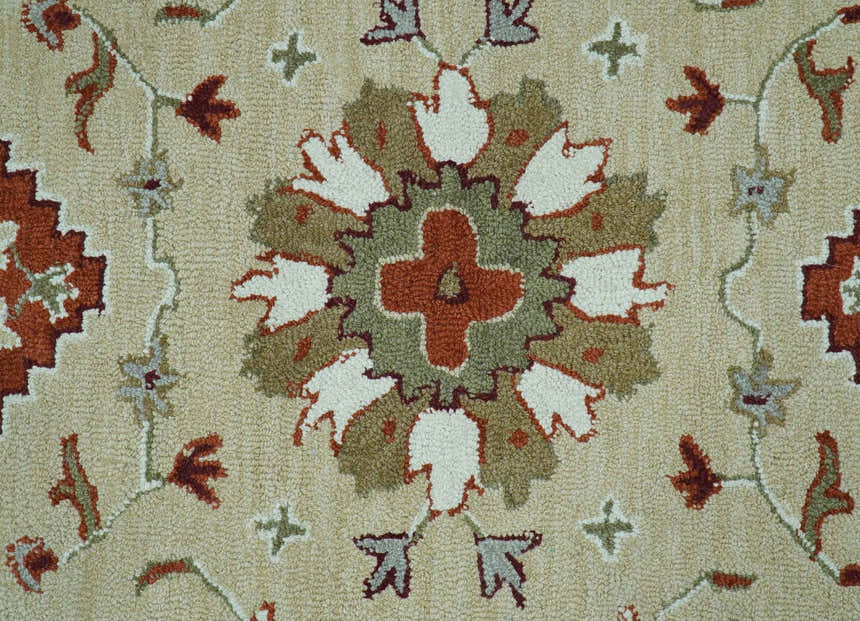 Custom Made Beige And Brown Traditional Oriental Design Hand Tufted Wool Area Rug