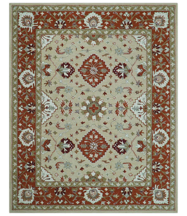 Custom Made Beige And Brown Traditional Oriental Design Hand Tufted Wool Area Rug