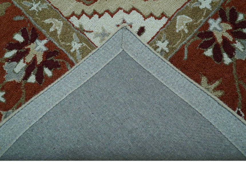 Custom Made Beige And Brown Traditional Oriental Design Hand Tufted Wool Area Rug