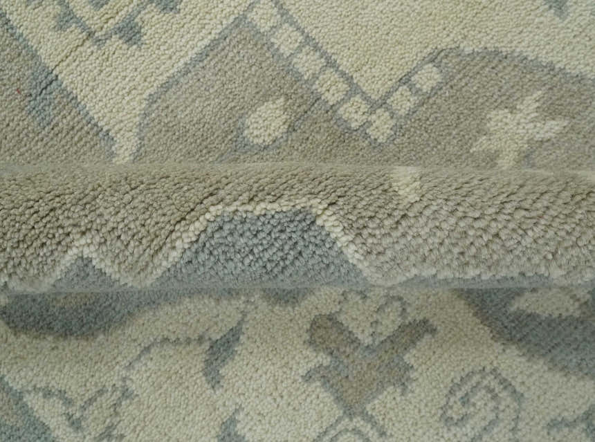 Custom Made Beige and Charcoal Traditional Heriz Medallion Hand Knotted wool Area Rug