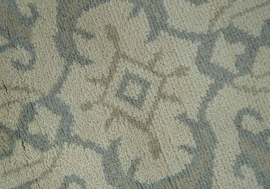 Custom Made Beige and Charcoal Traditional Heriz Medallion Hand Knotted wool Area Rug