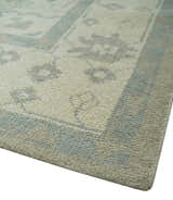 Custom Made Beige and Charcoal Traditional Heriz Medallion Hand Knotted wool Area Rug