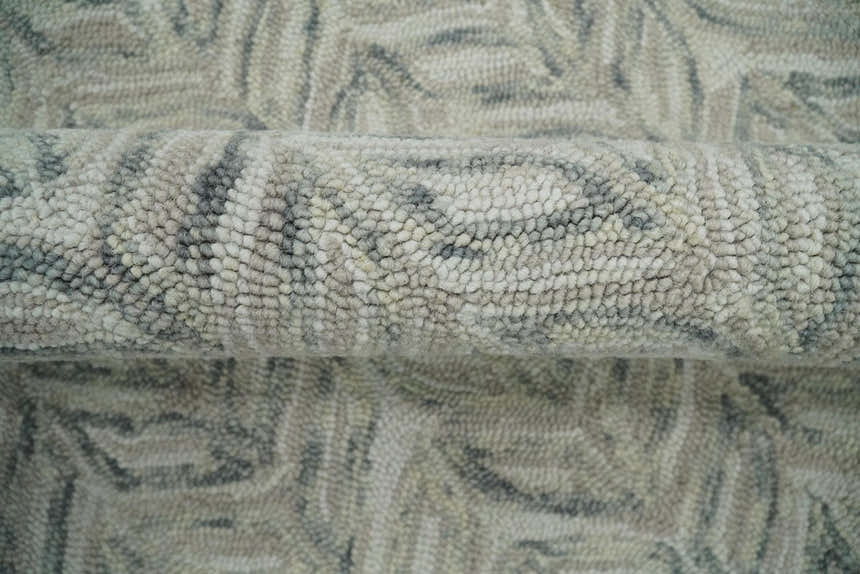 Custom Made Beige and Gray Leaf's Hand Tufted Modern Scandinavian Wool Loop Rug