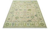 Custom Made Beige and Green Hand Knotted Traditional Oriental Oushak wool area rug