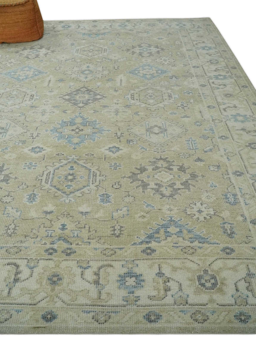 Custom Made Beige and Ivory Hand knotted Traditional Oushak wool Area Rug