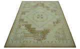 Custom Made Beige and Olive Hand Knotted Traditional wool area rug