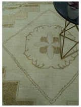 Custom Made Beige and Olive Hand Knotted Traditional wool area rug