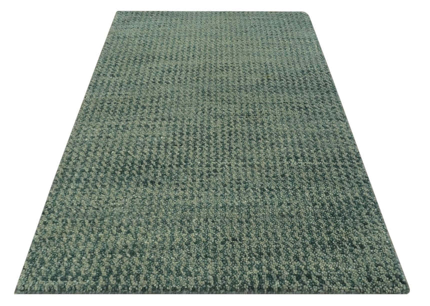 Custom Made Beige and Shades of Blue Stripes Design Contemporary wool area Rug