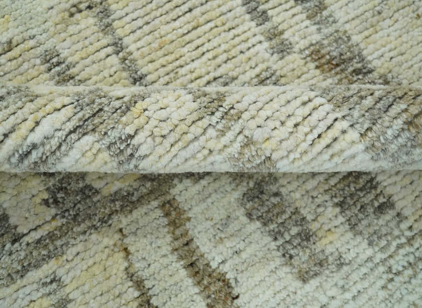 Custom Made Beige, Olive and Gray Hand Knotted Modern Abstract wool Area Rug