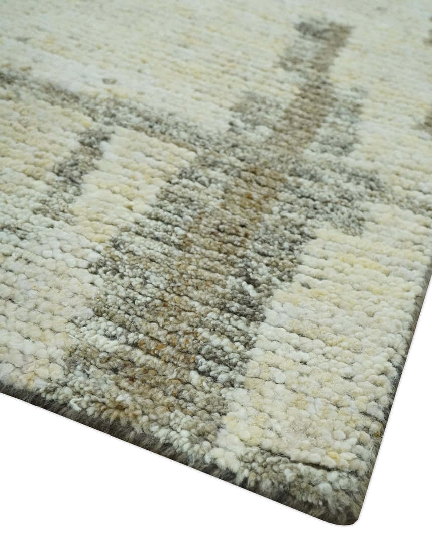 Custom Made Beige, Olive and Gray Hand Knotted Modern Abstract wool Area Rug