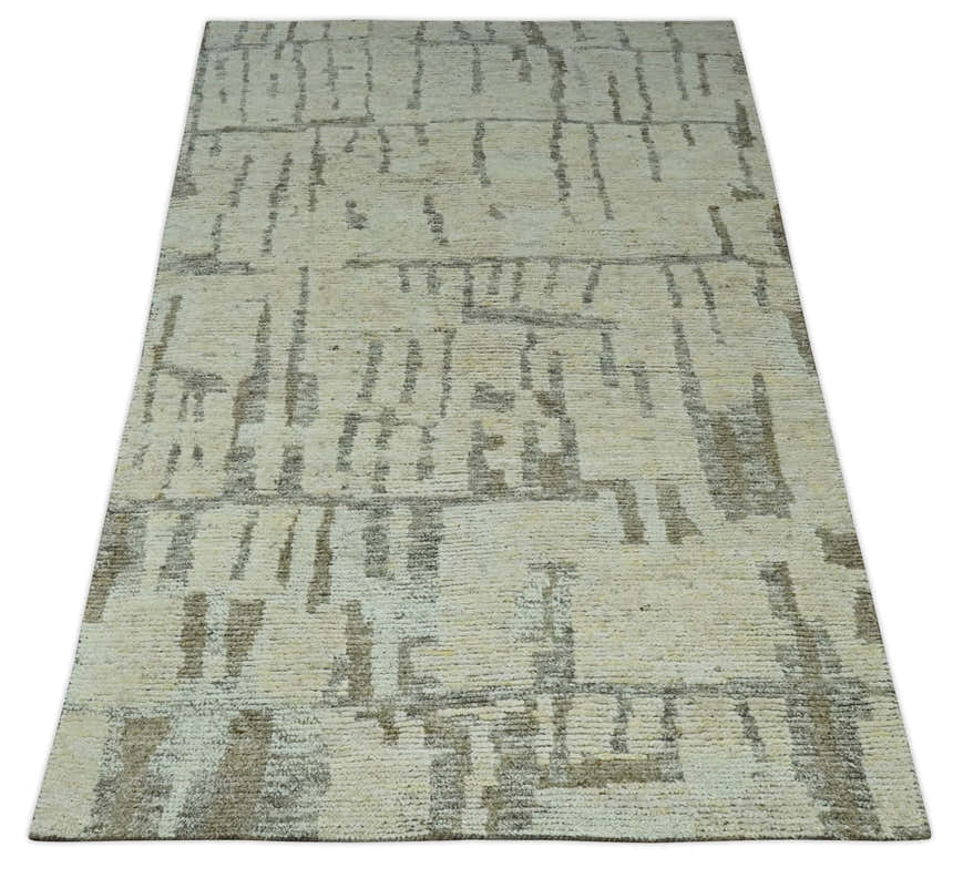 Custom Made Beige, Olive and Gray Hand Knotted Modern Abstract wool Area Rug