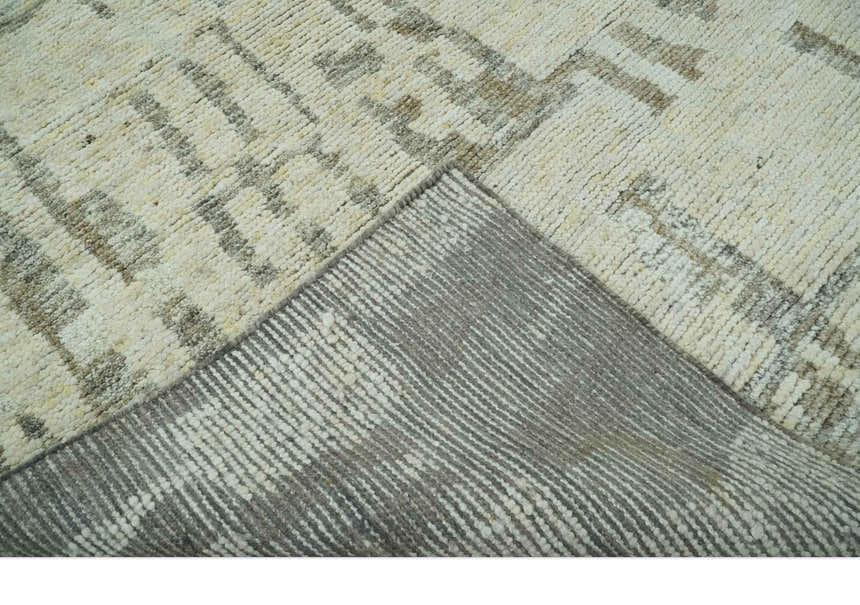 Custom Made Beige, Olive and Gray Hand Knotted Modern Abstract wool Area Rug