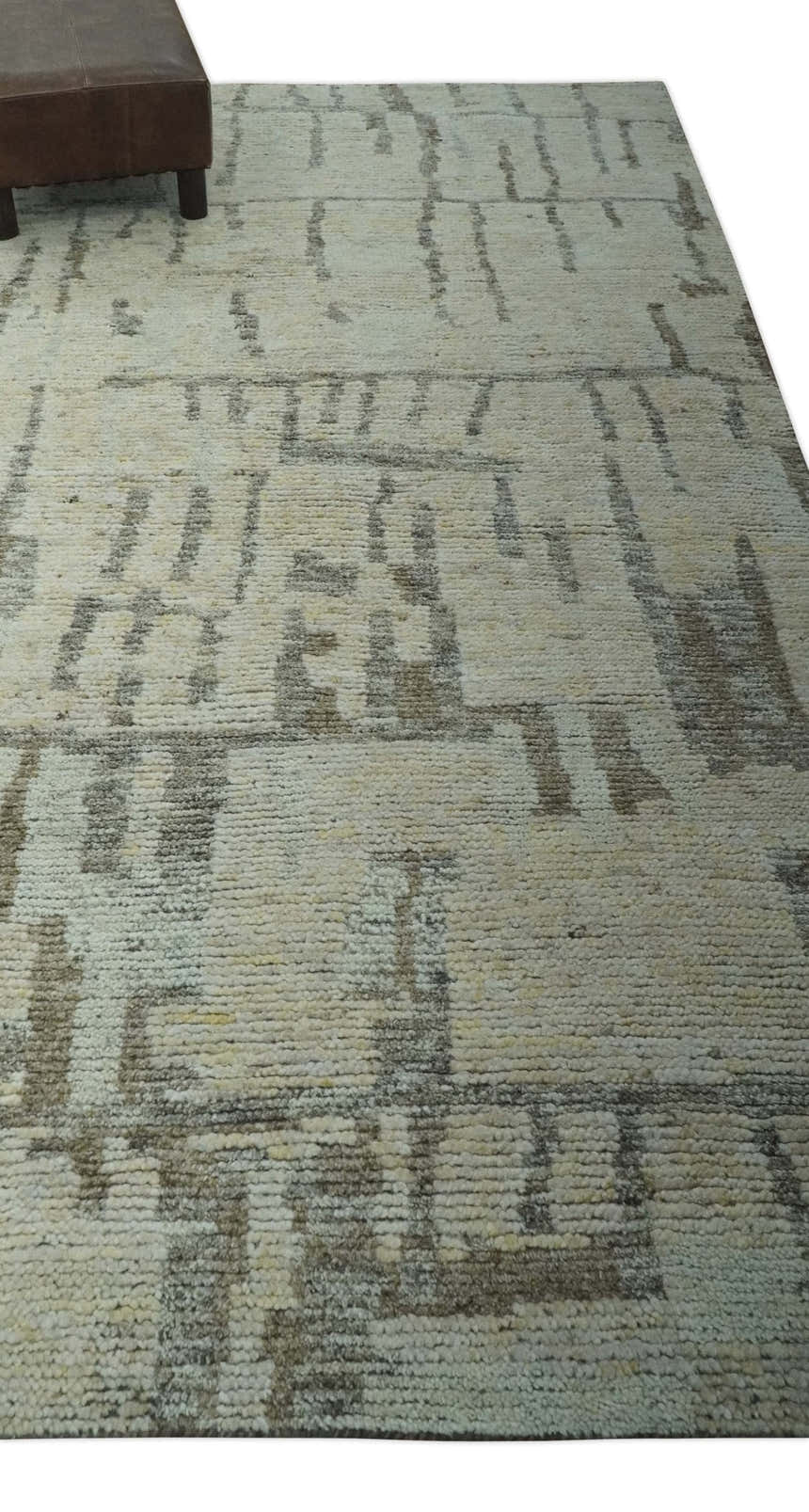 Custom Made Beige, Olive and Gray Hand Knotted Modern Abstract wool Area Rug