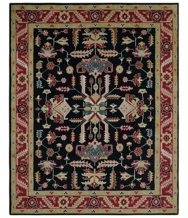 Custom Made Black, Rust, and Olive Traditional Oriental Hand Knotted Wool Area Rug